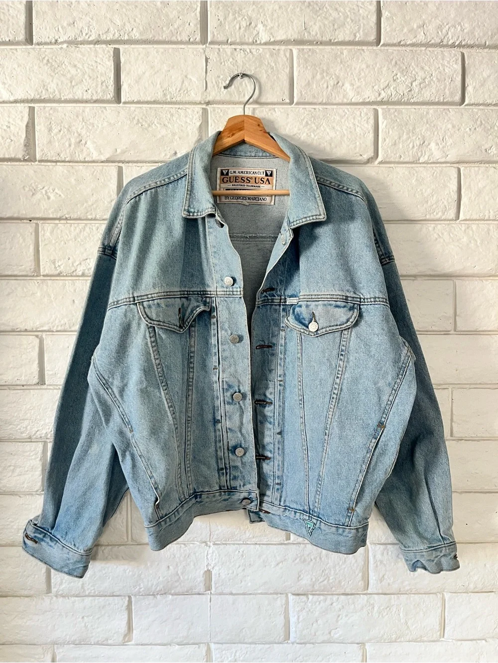 Guess Georges Marciano Womens Vintage Denim Jacket Light Wash Made in USA XL